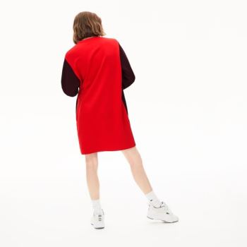 Lacoste Colorblock Fleece Sweatshirt Dress - Šaty Dámské Tmavě Červené / Béžový / Červené | CZ-y3Yny